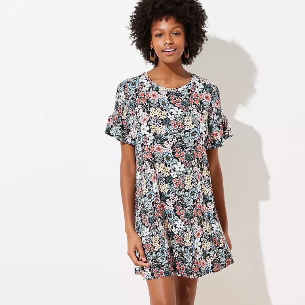 Loft Bouquet Smocked Swing Dress Women’s Size Large